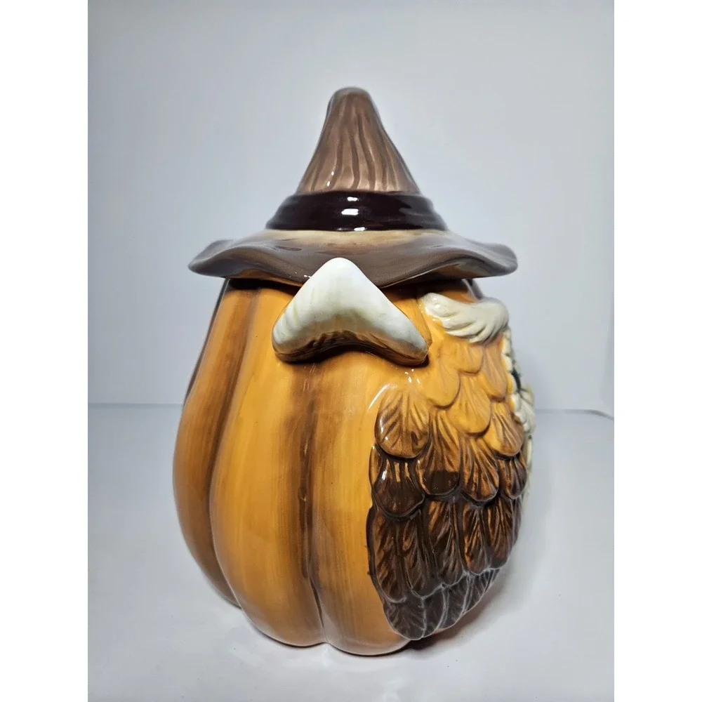 Cracker Barrel Halloween Harvest Owl Ceramic Cookie Jar Witch Hat Spooky Fall